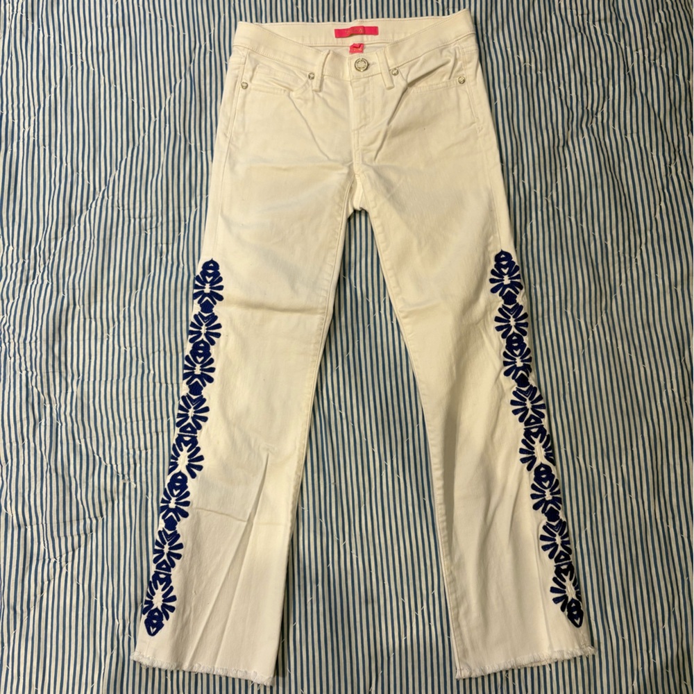 Lilly Pulitzer Embroidered White Jeans